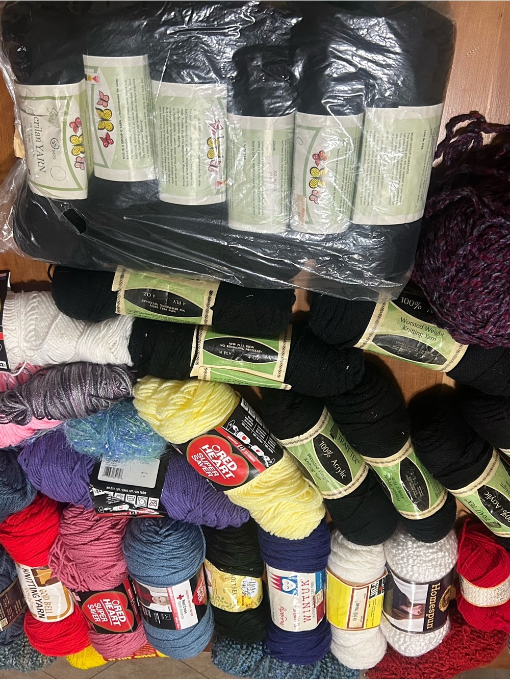 Huge Yarn Lot Red Heart Lion Brand Homespun Mixed Acrylic Craft Destash Bundle